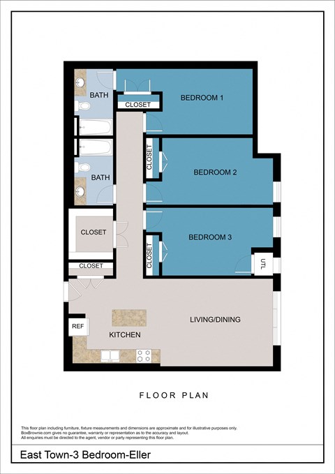 Floor plan for 3 beds, 2 baths, 1272 sqft